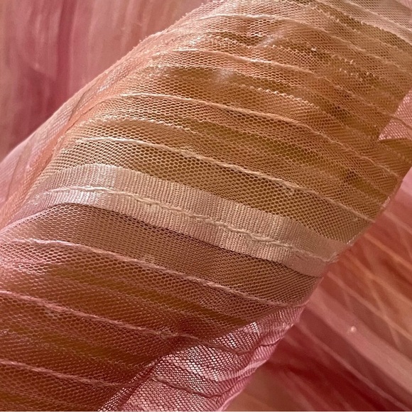 Poly Print Pink Multicolor Striped Sheer Fabric - Picture 3 of 3